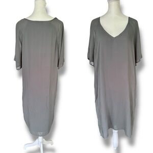 James Perse Pewter Gray Short Sleeve V-Neck Viscose T-Shirt Dress | Size 4